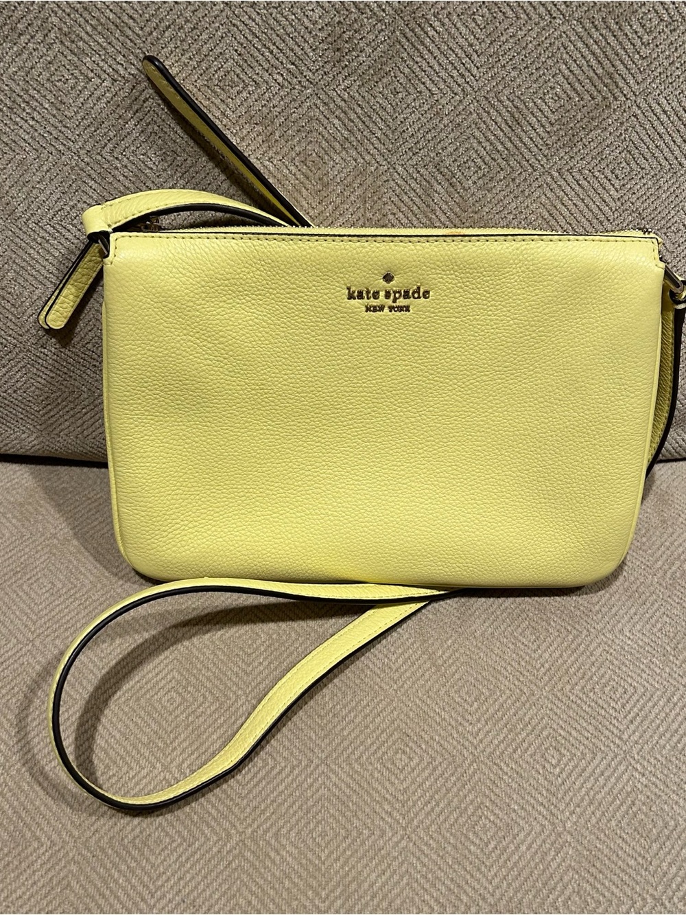 Kate spade New York triple gusset butter yellow pebbled crossbody leather bag